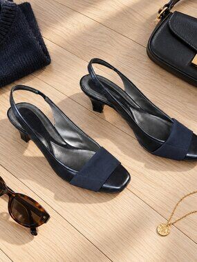 ✨Naturalizer Black Leather & Canvas Slingback Kitten Heels 7✨
